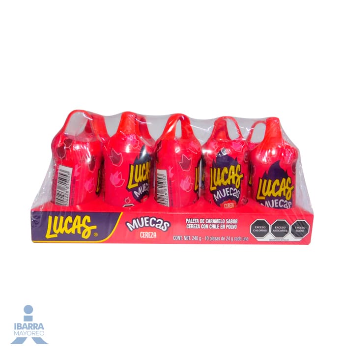 Paleta de Caramelo Lucas Muecas Sabor Cereza 10 pzas.