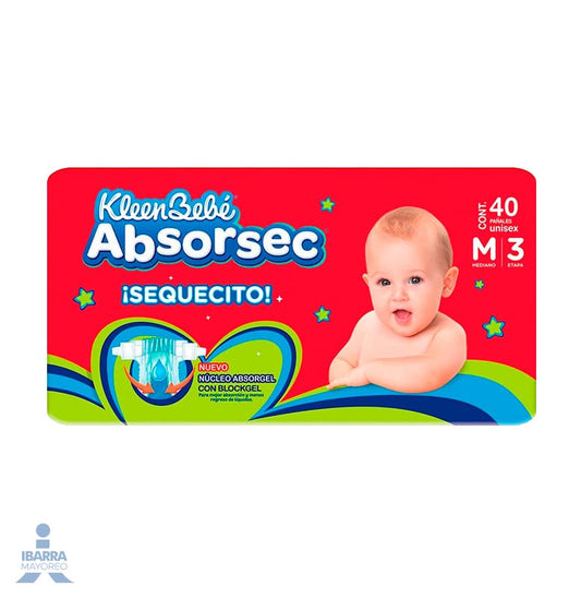 Pañal KleenBebé Absorsec Mediano 40 pzas.