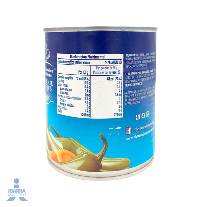 Chiles Jalapeños Enteros Clemente Jacques 780 g