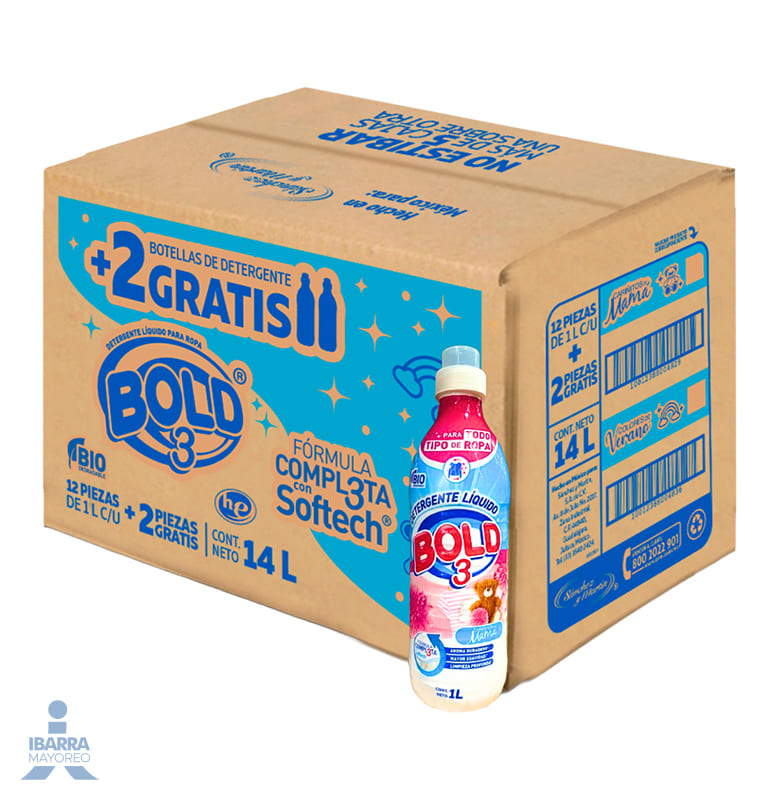 Detergente Bold 3 Cariñito Líquido 12/1 L + 2