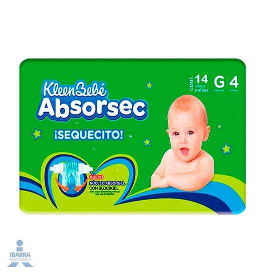 Pañal KleenBebé Absorsec Unisex Grande 14 pzas.