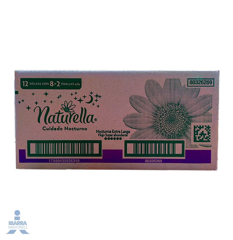Toalla Sanitaria Naturella Nocturna con alas 8 pzas. GRATIS 2