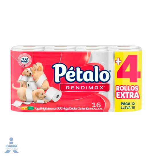Papel Higiénico Pétalo Rendimax 300 hojas 12 + 4 rollos