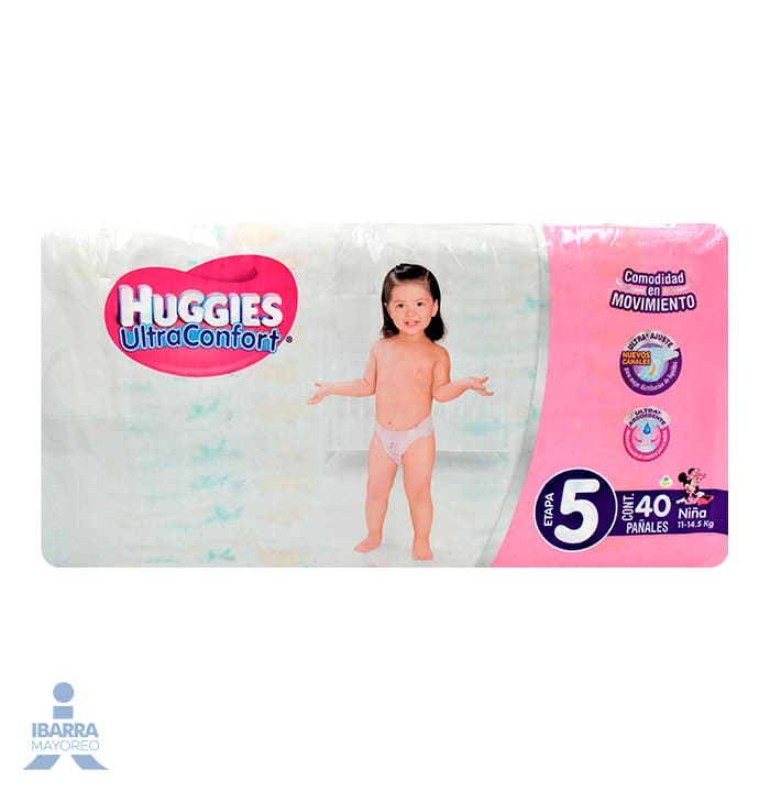 Pañal Huggies Ultraconfort Niña Etapa 5 40 pzas.