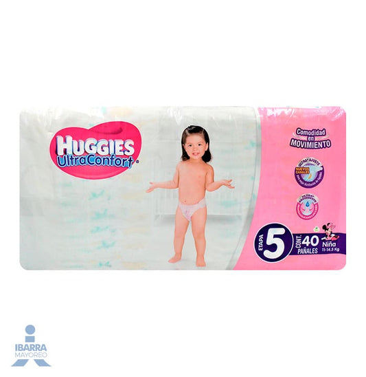 Pañal Huggies Ultraconfort Niña Etapa 5 40 pzas.