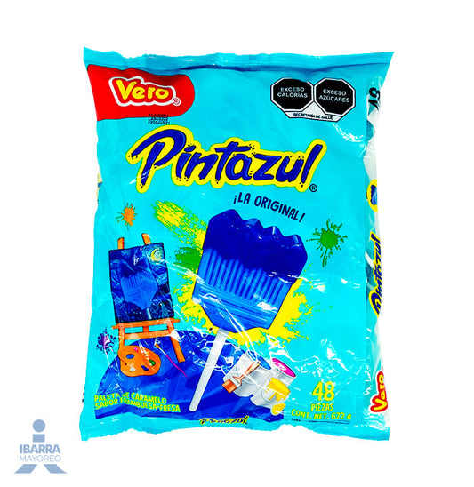 Paleta Vero Brochita Pinta Azul Sabor Frambuesa-Fresa 48 pzas.