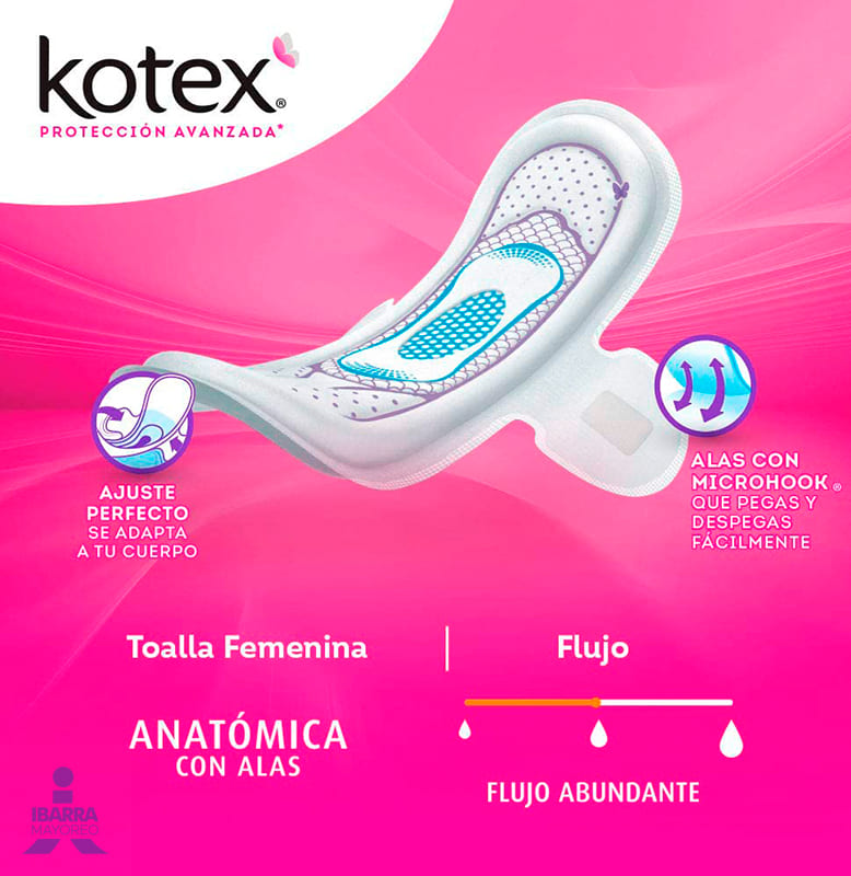 Toalla Sanitaria Kotex Anatómica con alas 10 pzas.