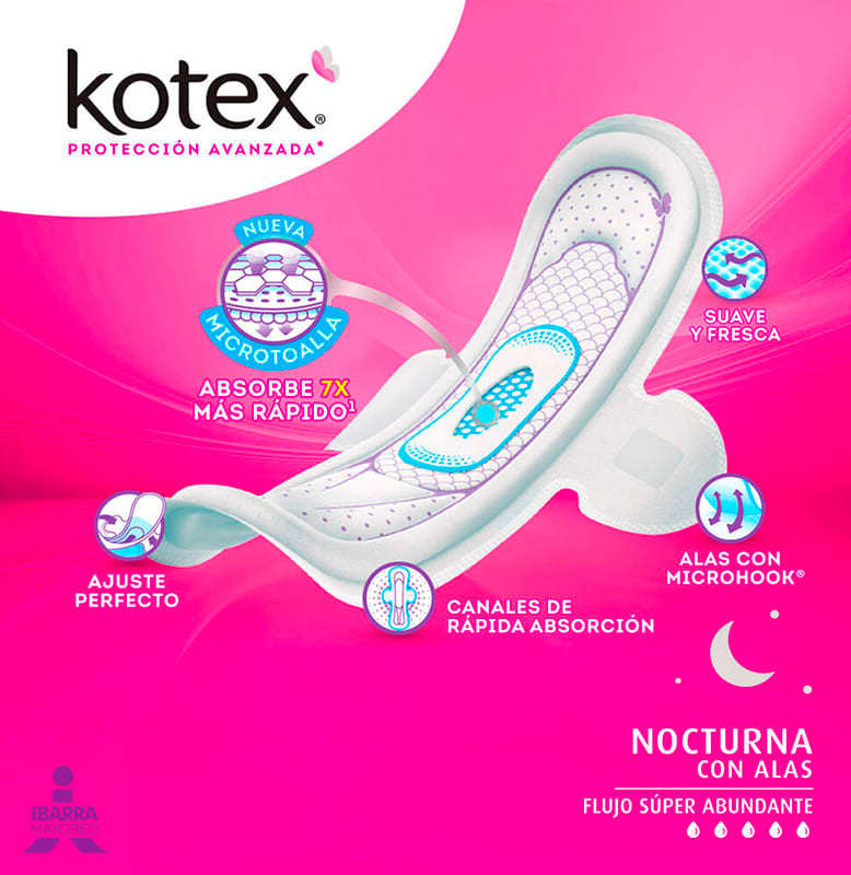 Toalla Sanitaria Kotex Nocturna con alas 10 pzas.