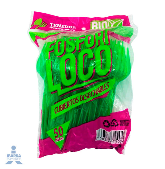 Tenedor Plástico Fosforiloco Colores Chico 50 pzas