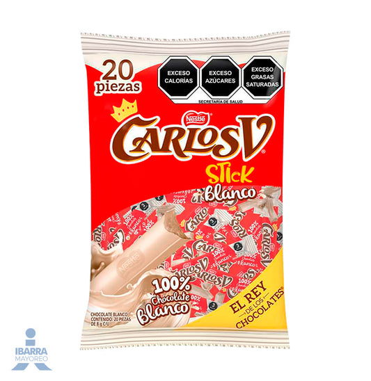 Chocolate Carlos V Stick Blanco bolsa con 20 piezas 8 g c/u