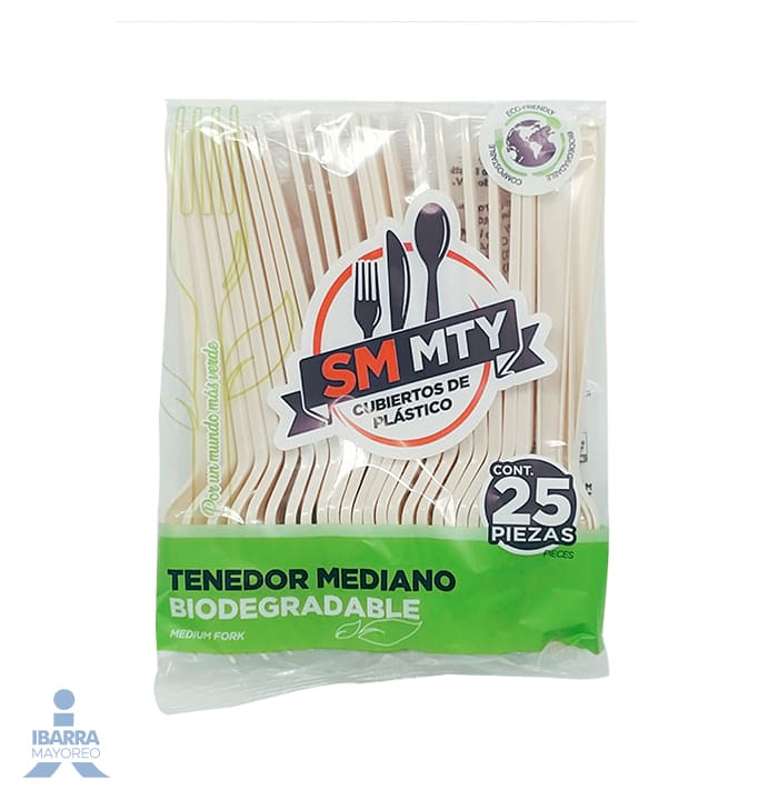 Tenedor Plástico Smmty Bio Mediano 25 pzas.