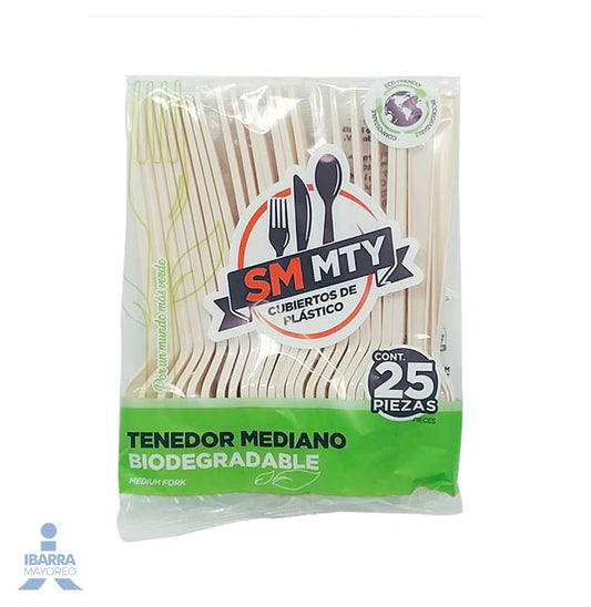 Tenedor Plástico Smmty Bio Mediano 25 pzas.