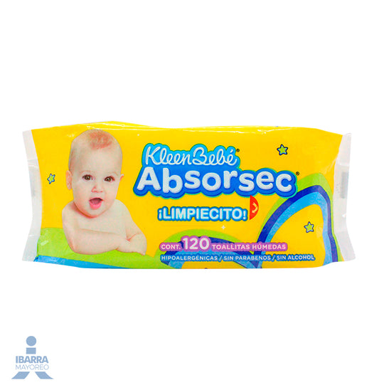 Toallitas Húmedas KleenBebé Absorsec 120 pzas.