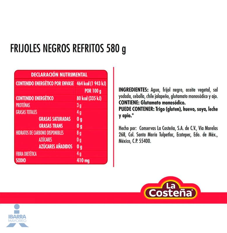 Frijol Negro Refrito La Costeña 580 g