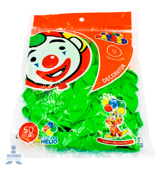 Globo Payaso no. 9 Decorator Verde Lima 50 pzas.