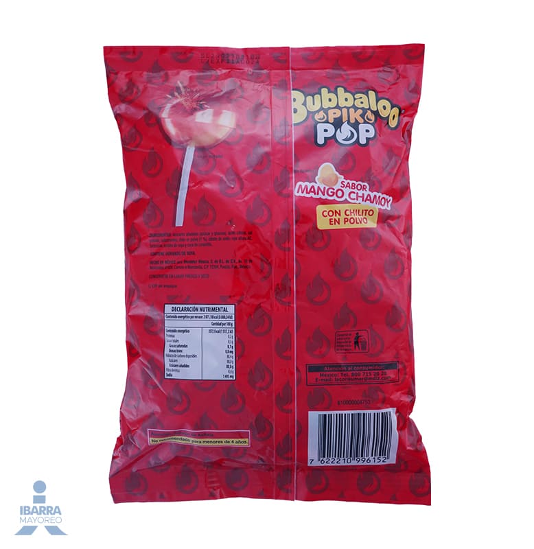 Paleta Bubbaloo Pik Pop Mango 40 pzas.