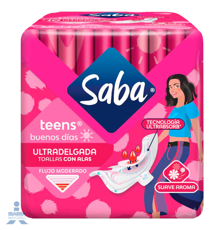 Toalla Sanitaria Saba Teens Normal con alas 10 pzas.