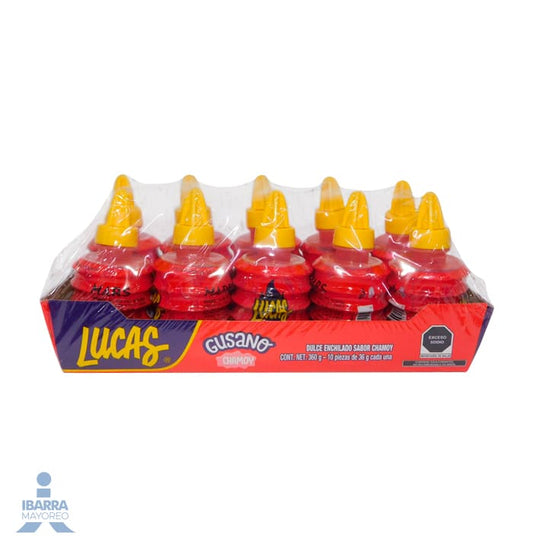 Dulce Líquido Lucas Gusano Sabor Chamoy 10 pzas.