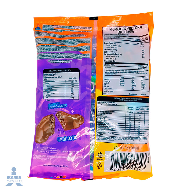 Chocolate Arcor Sapito Cacahuate 200 g