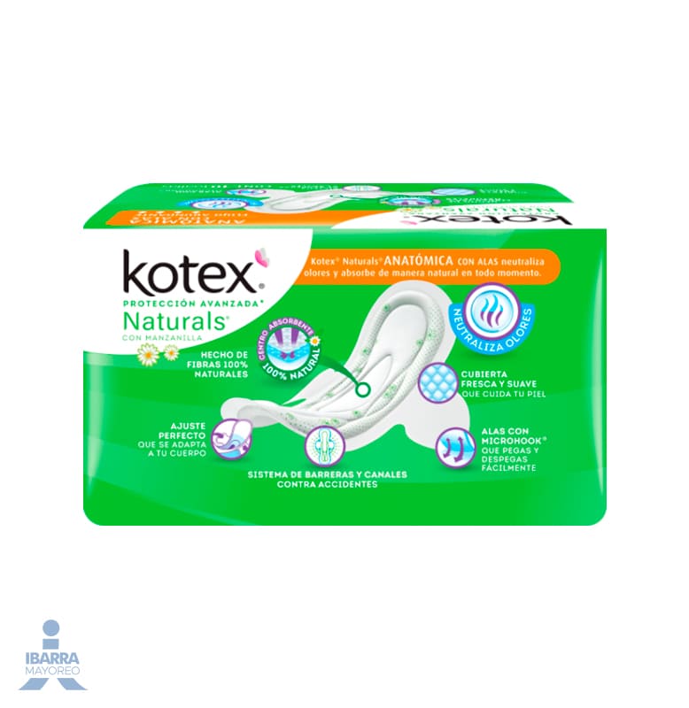Toalla Sanitaria Kotex Anatómica Manzanilla con alas 10 pzas. 