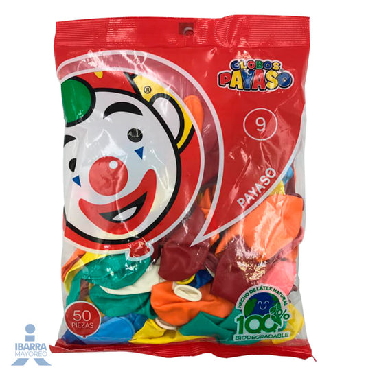 Globo Payaso No.9 Surtido 50 pzas