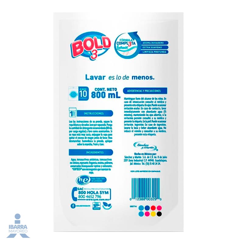 Detergente Líquido Bold 3 Cariñito de Mamá 800 ml