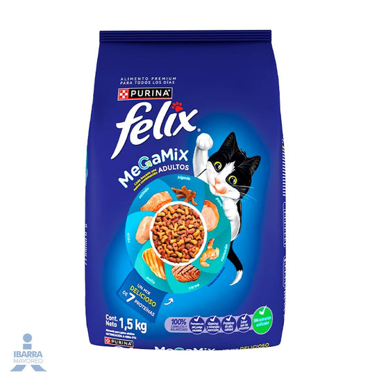 Felix Megamix alimento seco gatos adultos todas razas 7 proteínas 1.5 kg
