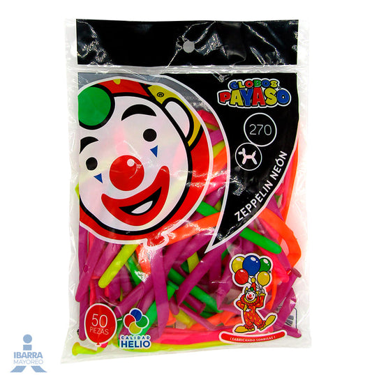 Globo Payaso Zepellin Neón no. 270 50 pzas.
