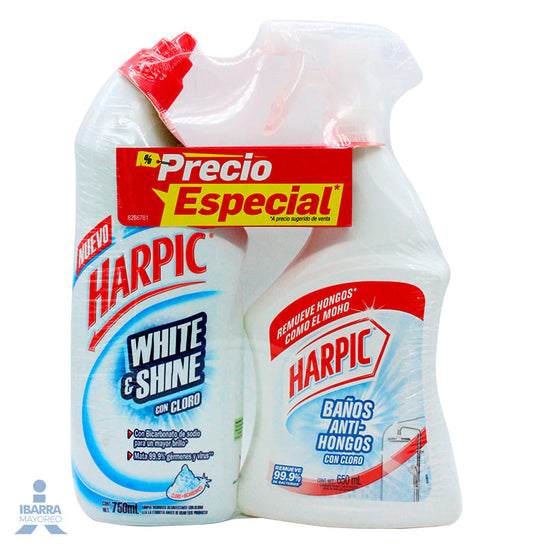 Limpiador Harpic White 750 ml + Harpic Antihongos 650 ml