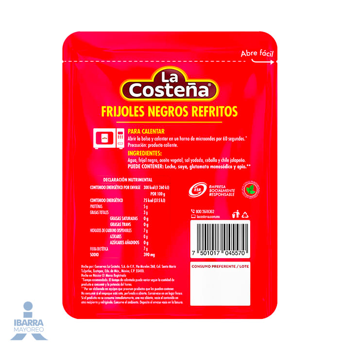 Frijol Negro Refrito La Costeña Bolsa 400 g