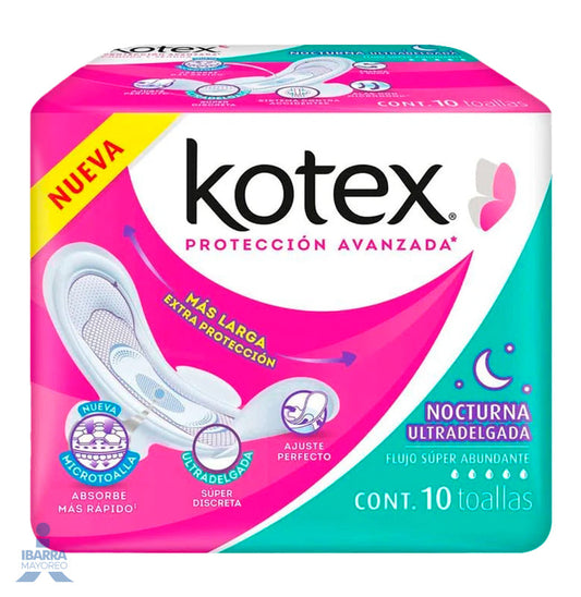 Toalla Sanitaria Kotex Nocturna Ultra Delgada con alas 10 pzas. 