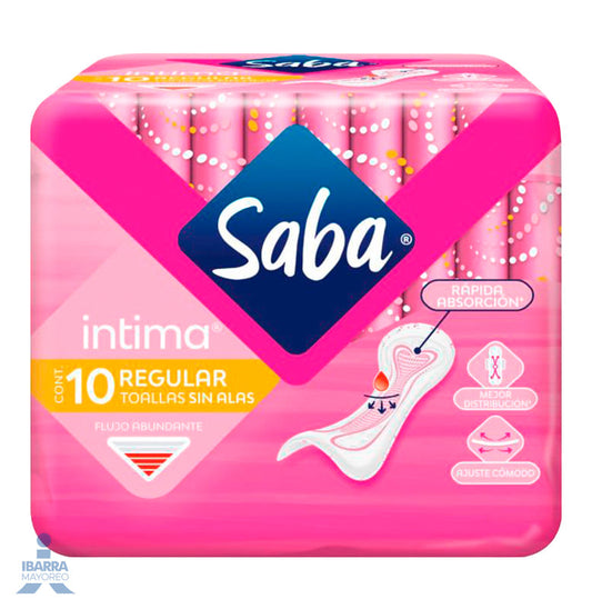 Toalla Sanitaria Saba Íntima Regular sin alas 10 pzas. 