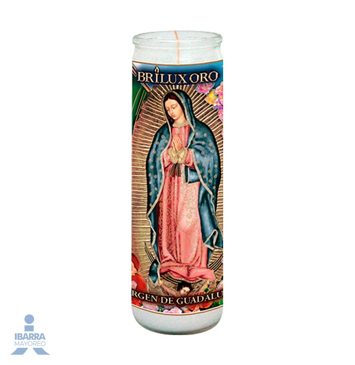 Veladora Brilux Parafina Virgen de Guadalupe Línea Dorada