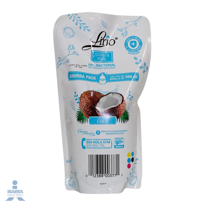 Jabón Líquido Lirio para manos Leche de Coco Pouch 500 ml