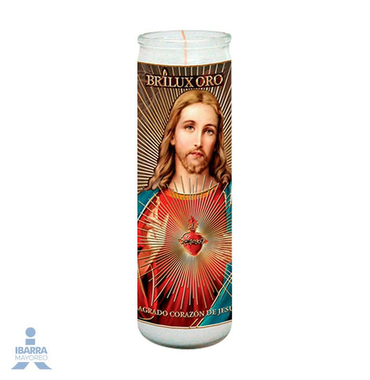 Veladora Brilux Parafina Sagrado Corazón Línea Dorada
