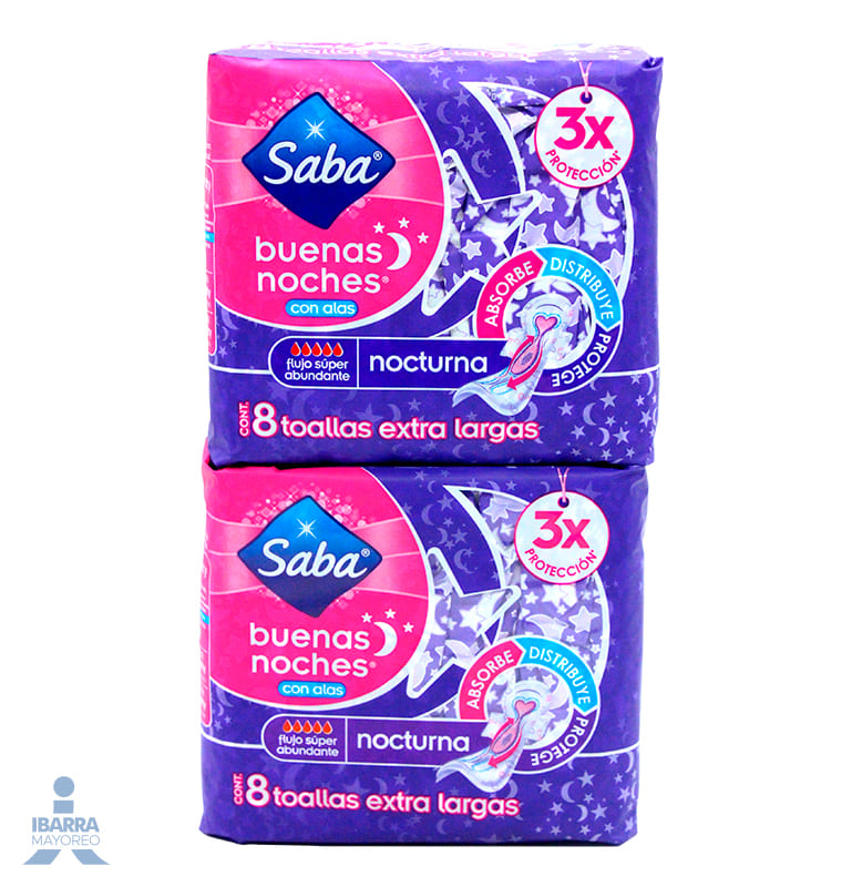 Toalla Sanitaria Saba Buenas Noches con alas 8 pzas. 