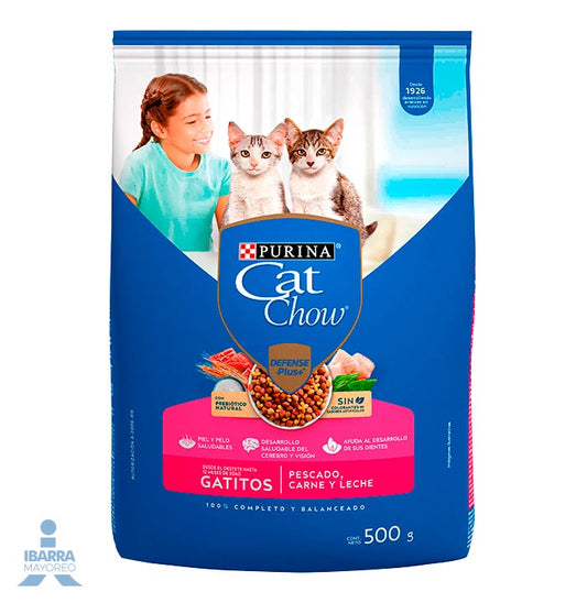 Cat Chow Defense Plus alimento seco gatitos sabor pescado carne y leche 500 g