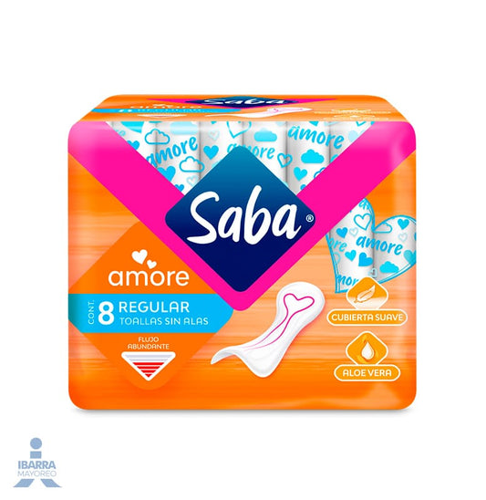 Toalla Sanitaria Saba Amore Regular sin alas 8 pzas. 