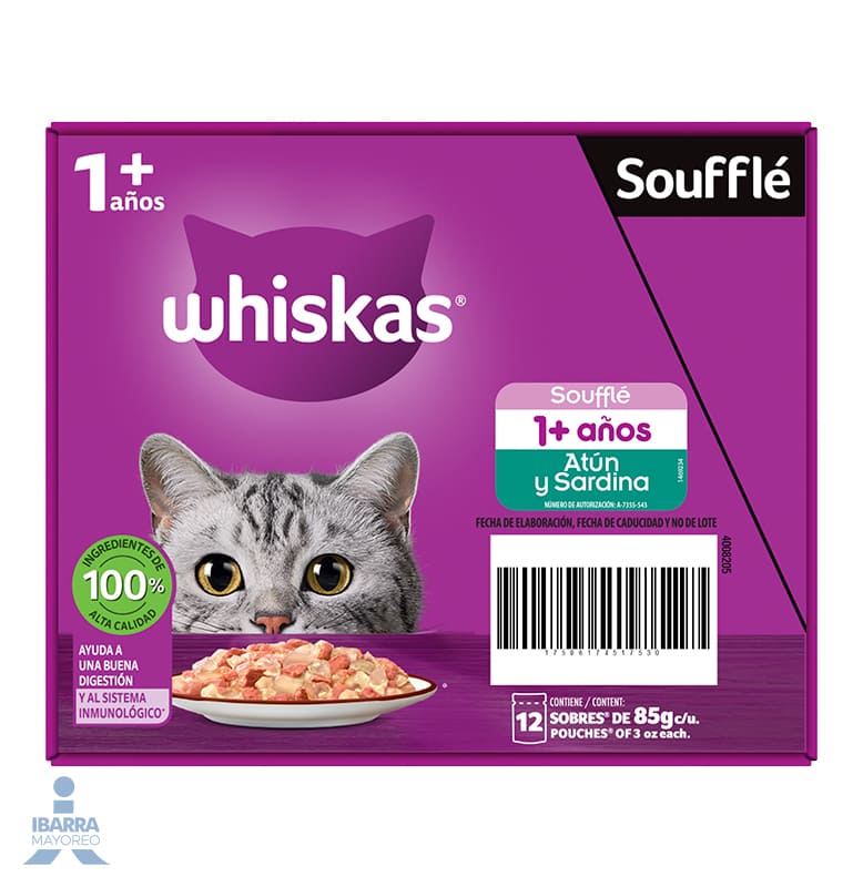 Alimento Whiskas Soufflé Atún y Sardina Adulto 85 g