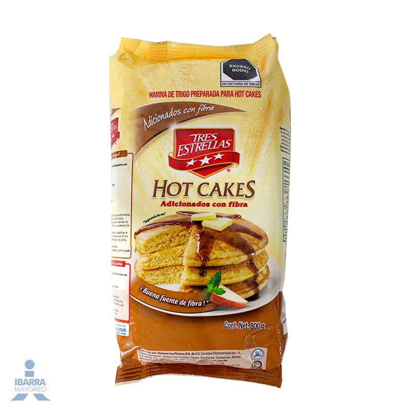 HARINA PARA HOT CAKES TRES ESTRELLAS INTEGRALES 800 GR.