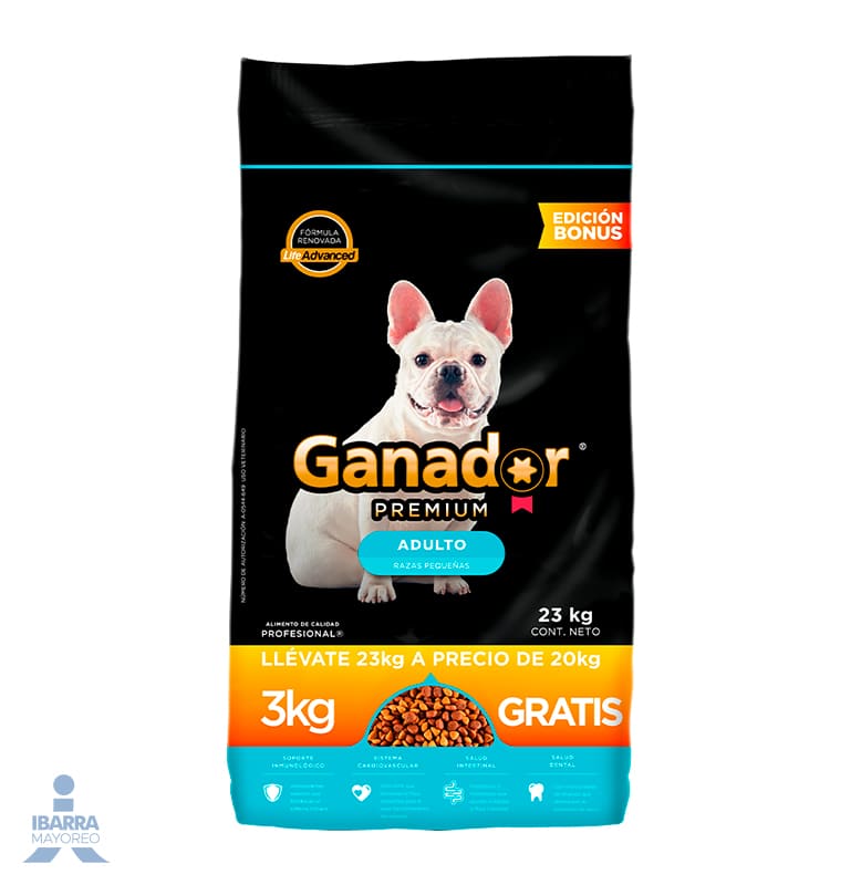 Alimento Ganador Premium Razas Pequeñas 20 kg + 3 Gratis