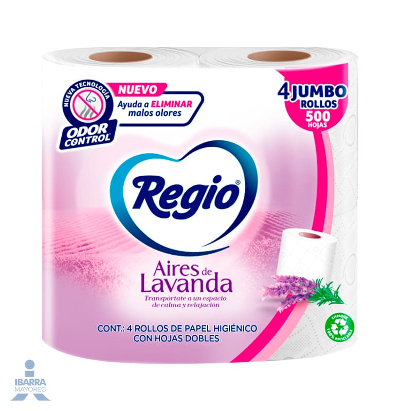 Papel Higiénico Regio Aires de Lavanda 500 hojas 4 rollos