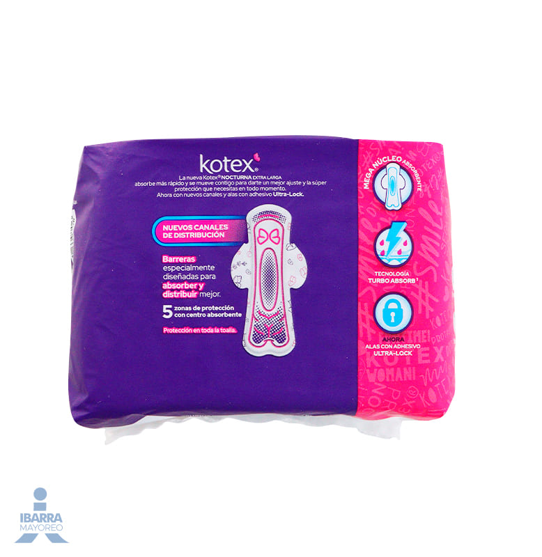 Toalla Sanitaria Kotex Nocturna con Alas 8 pzas. + 3 Gratis
