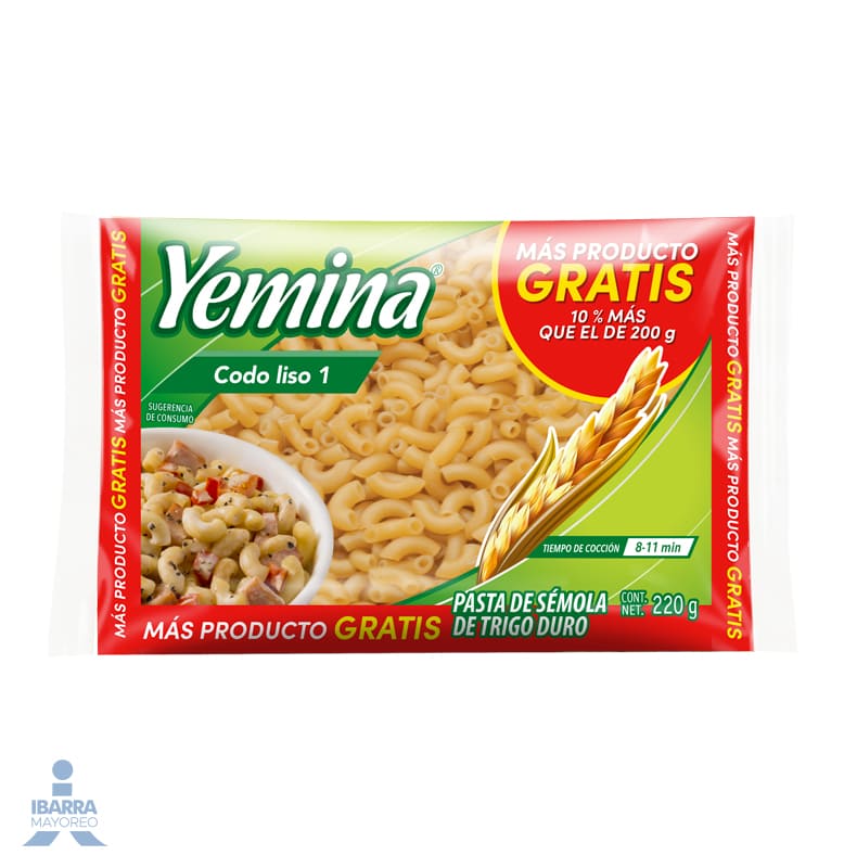 Pasta Yemina Codo Liso más producto 220 g
