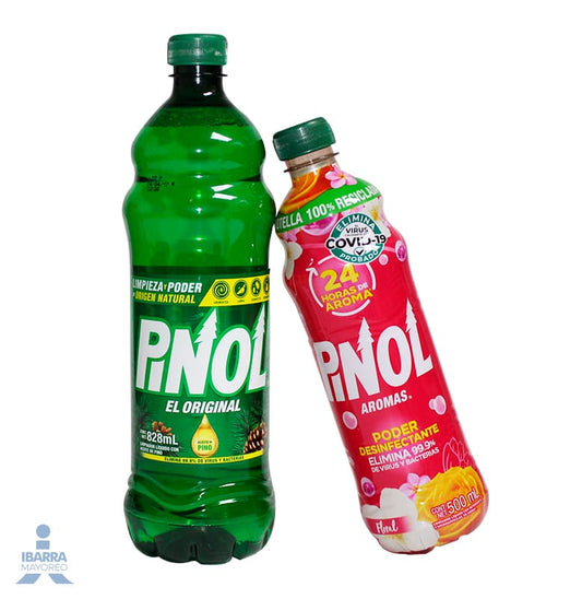 Limpiador Pinol Original 12/828 ml + 2 Pinol Floral 500 ml