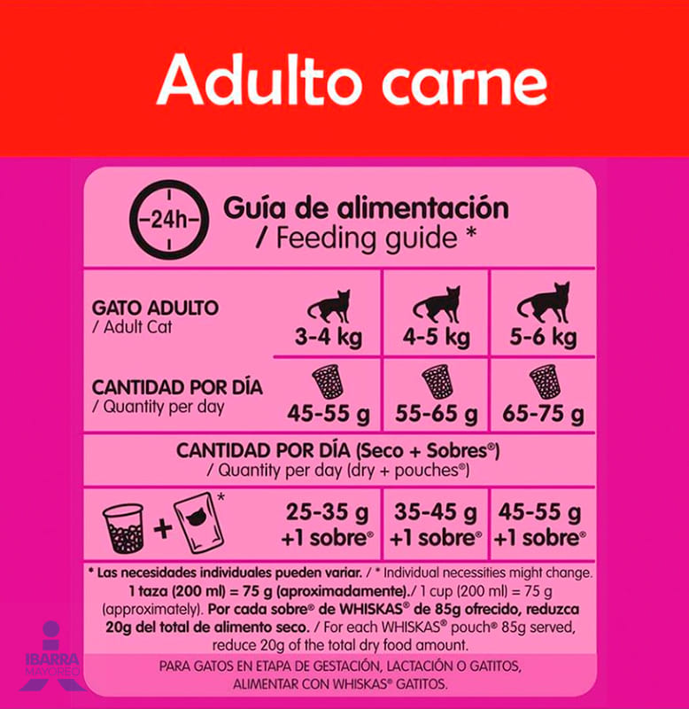 Alimento Whiskas Carne Receta Original 12/1.5 kg