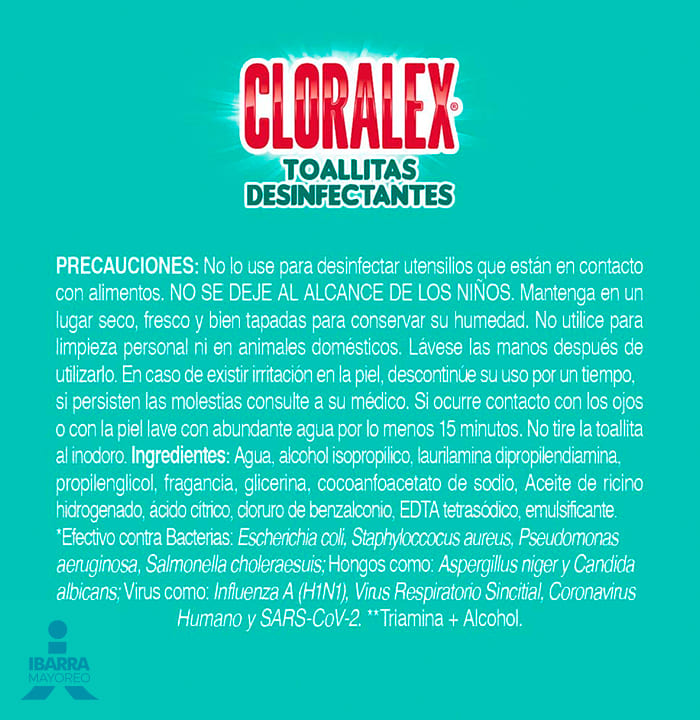 Toallitas Antibacteriales Cloralex 16 pzas.