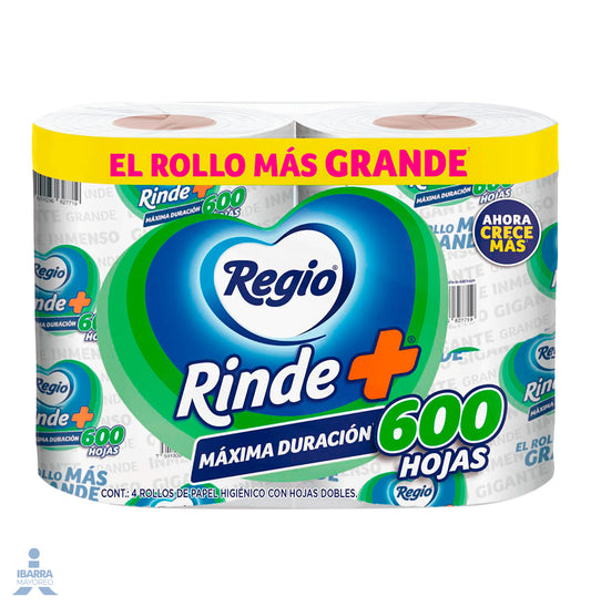 Papel Higienico Regio Rinde Más 600 Hojas 4 Rollos
