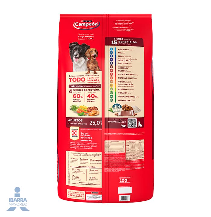 Campeón alimento seco perros adultos todos los tamaños carne y pollo 25 kg