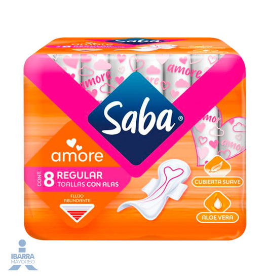 Toalla Sanitaria Saba Amore Regular con alas 8 pzas. 